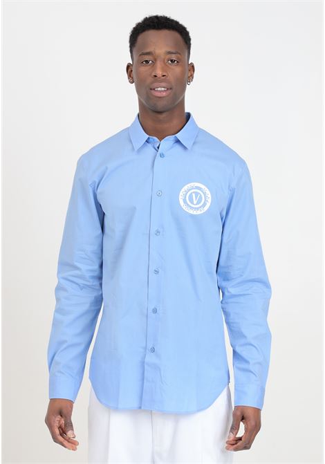 Light blue men's shirt with V-Emblem logo VERSACE JEANS COUTURE | 76GALYS1CN002261